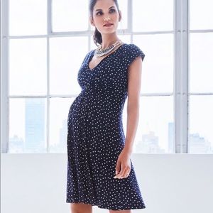 Seraphine Navy Dot Empire Detail Maternity Dress